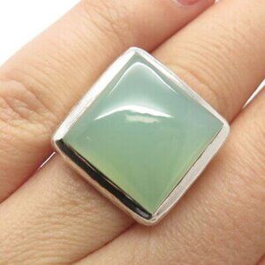 925 Sterling Silver Vintage Real Chalcedony Gemstone Hammered Finish Ring Size 7